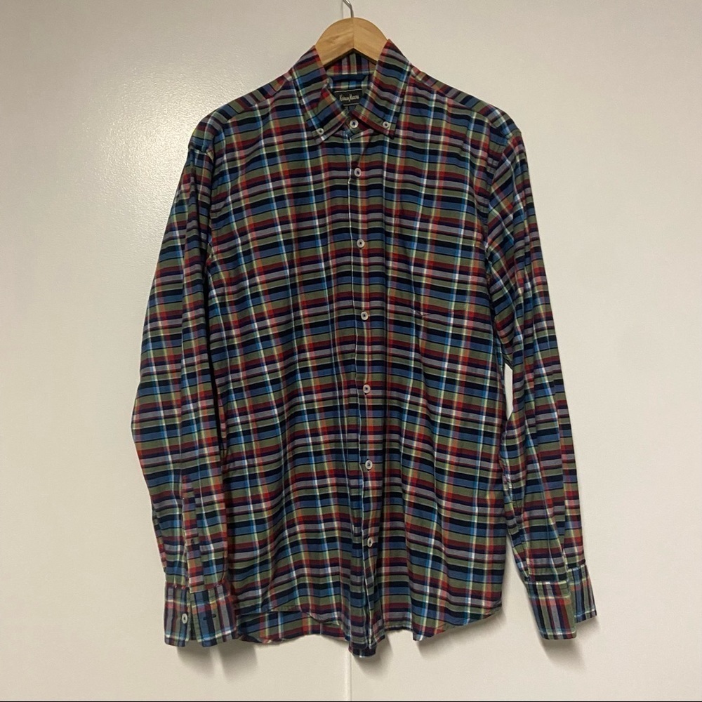Neiman Marcus men’s cotton plaid Button up long sleeves Shirt Size L